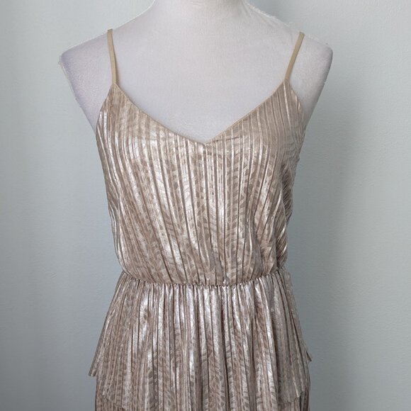 Just Me Gold Metallic Spaghetti Strap Dress, Small - Picture 2 of 5